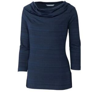 Cutter & Buck NWT Navy Blue DryTec 3/4 Sleeve Highland Park Cowl Neck Top XS